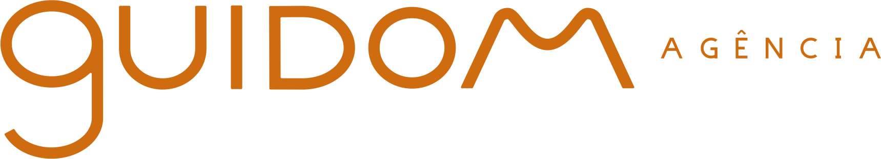 Logotipo da guidom Agência: a letra M do wordmark é desenhada como um guidão de bicicleta